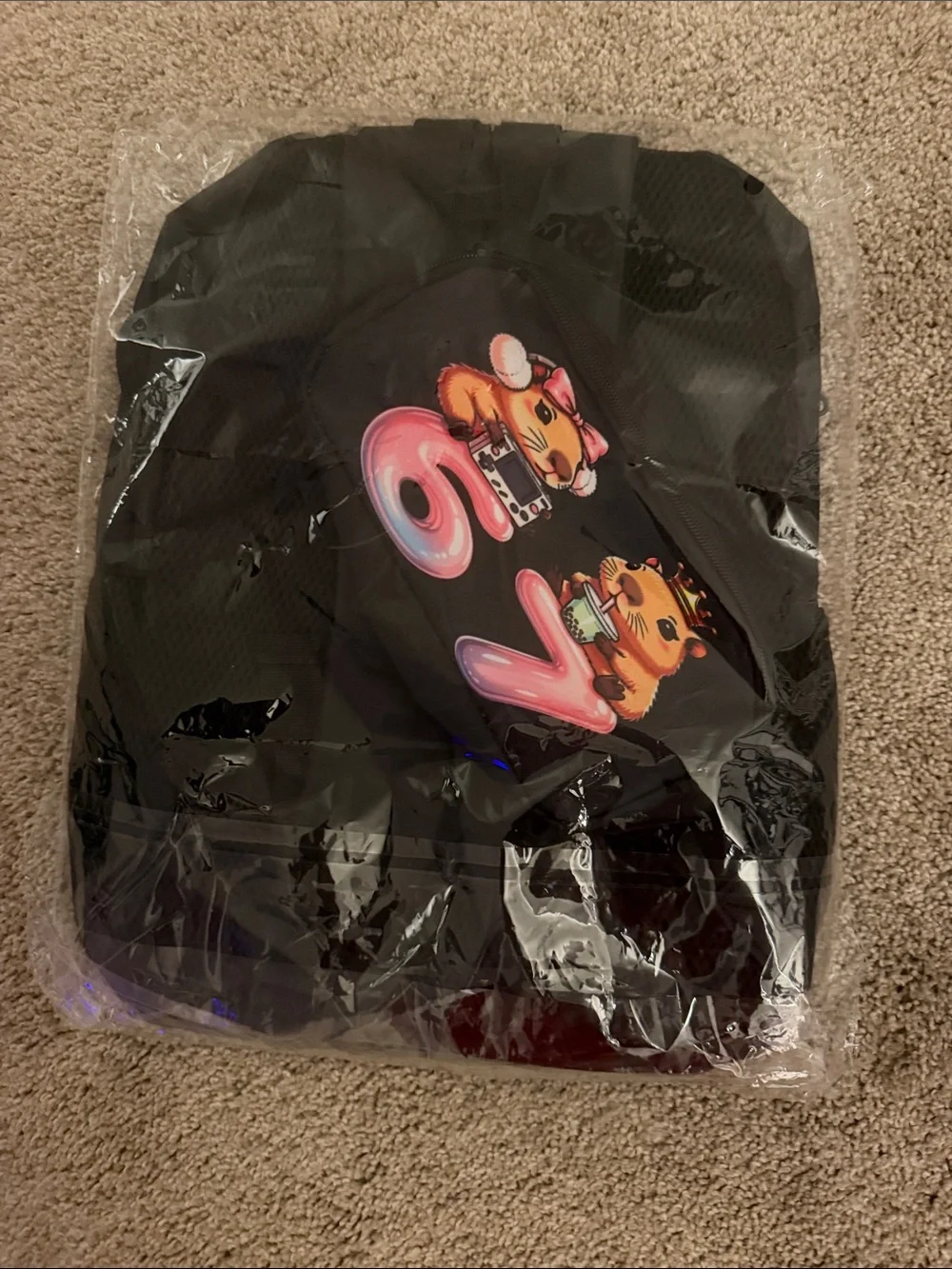Kids Black Backpack with Pink '67' Hamster Design